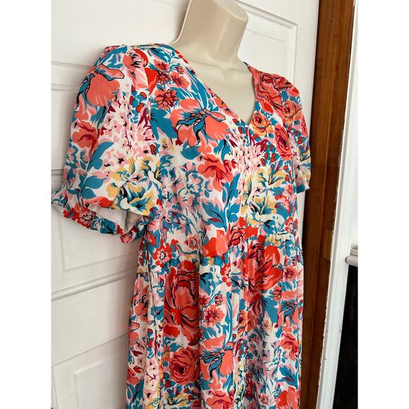 JADE MELODY TAM Beautiful Floral Maxi Dress Short Sleeve V-Neck Womens Medium XC - Picture 2 of 13
